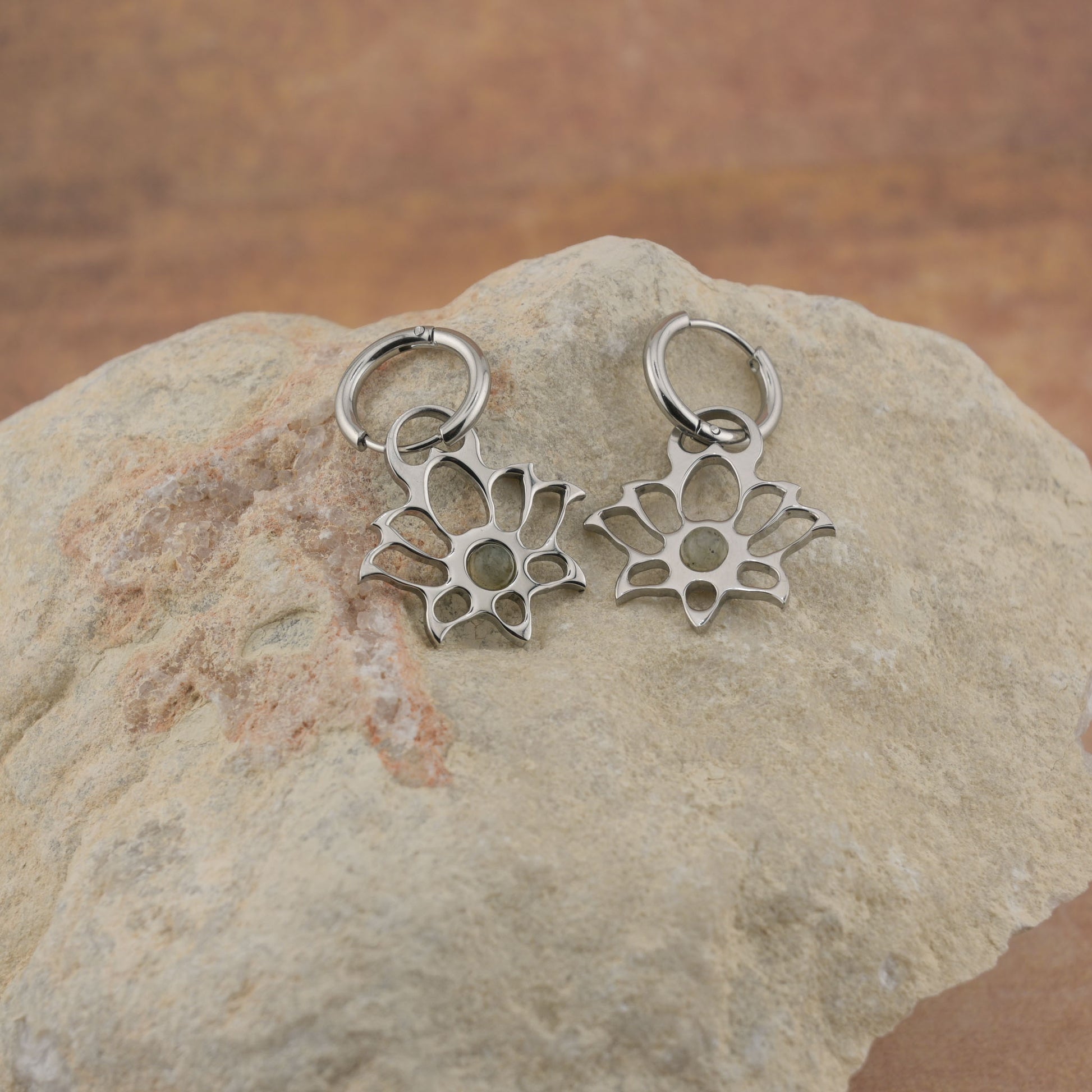 Earrings with Modern Lotus - Circle