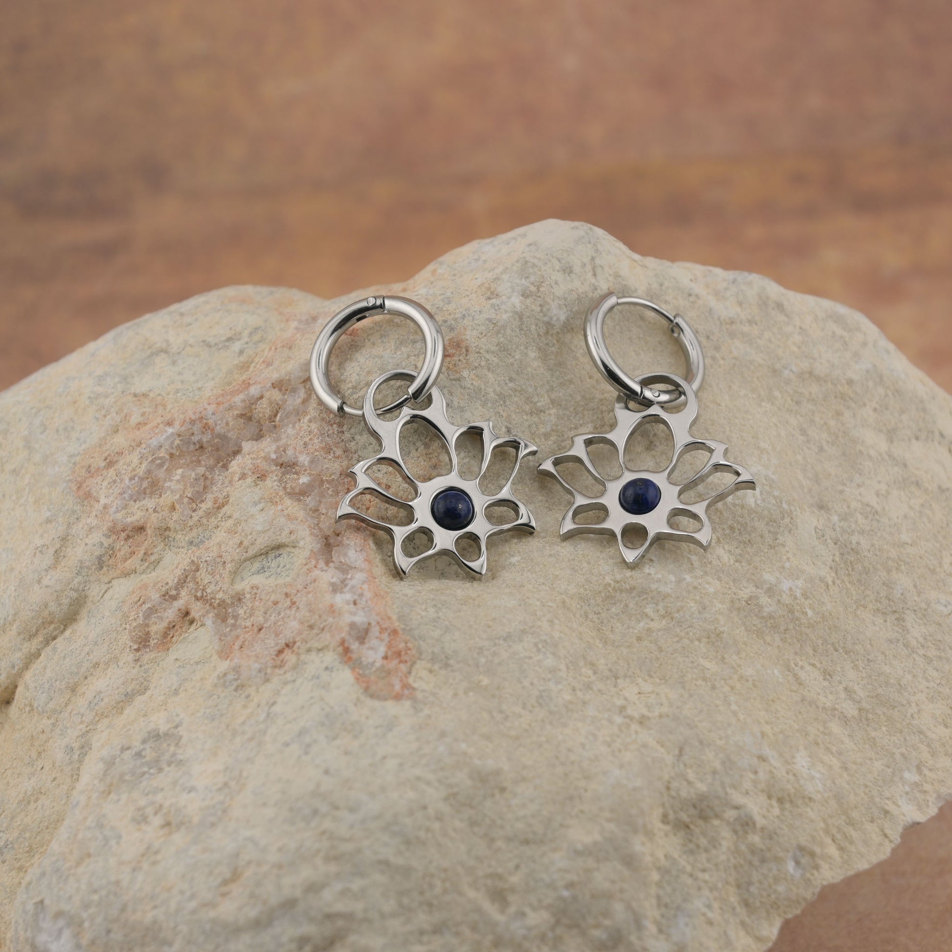 Earrings with Modern Lotus - Circle