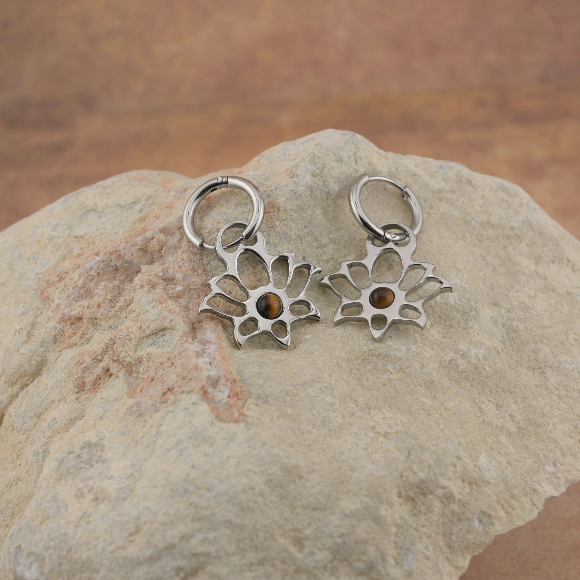 Earrings with Modern Lotus - Circle