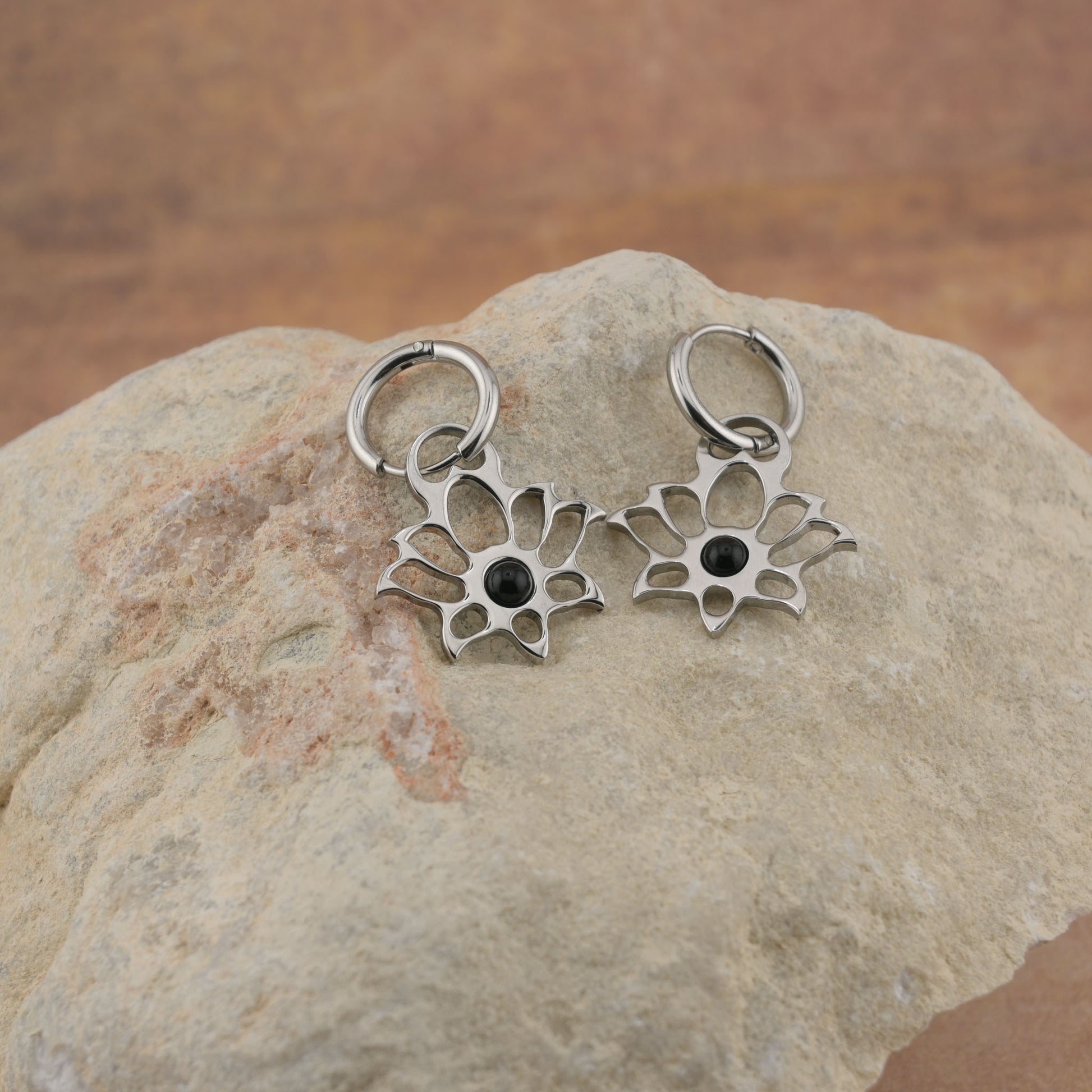 Earrings with Modern Lotus - Circle