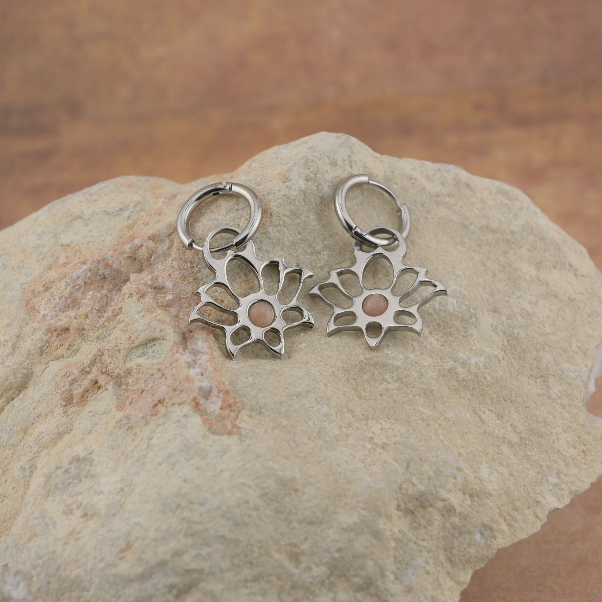 Earrings with Modern Lotus - Circle