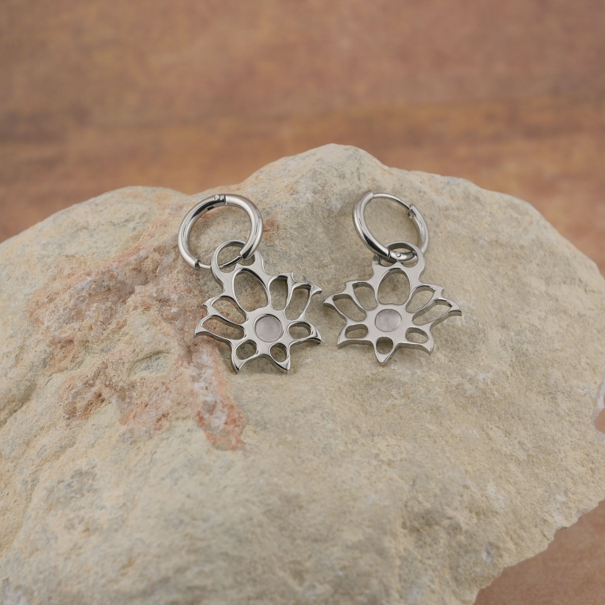 Earrings with Modern Lotus - Circle