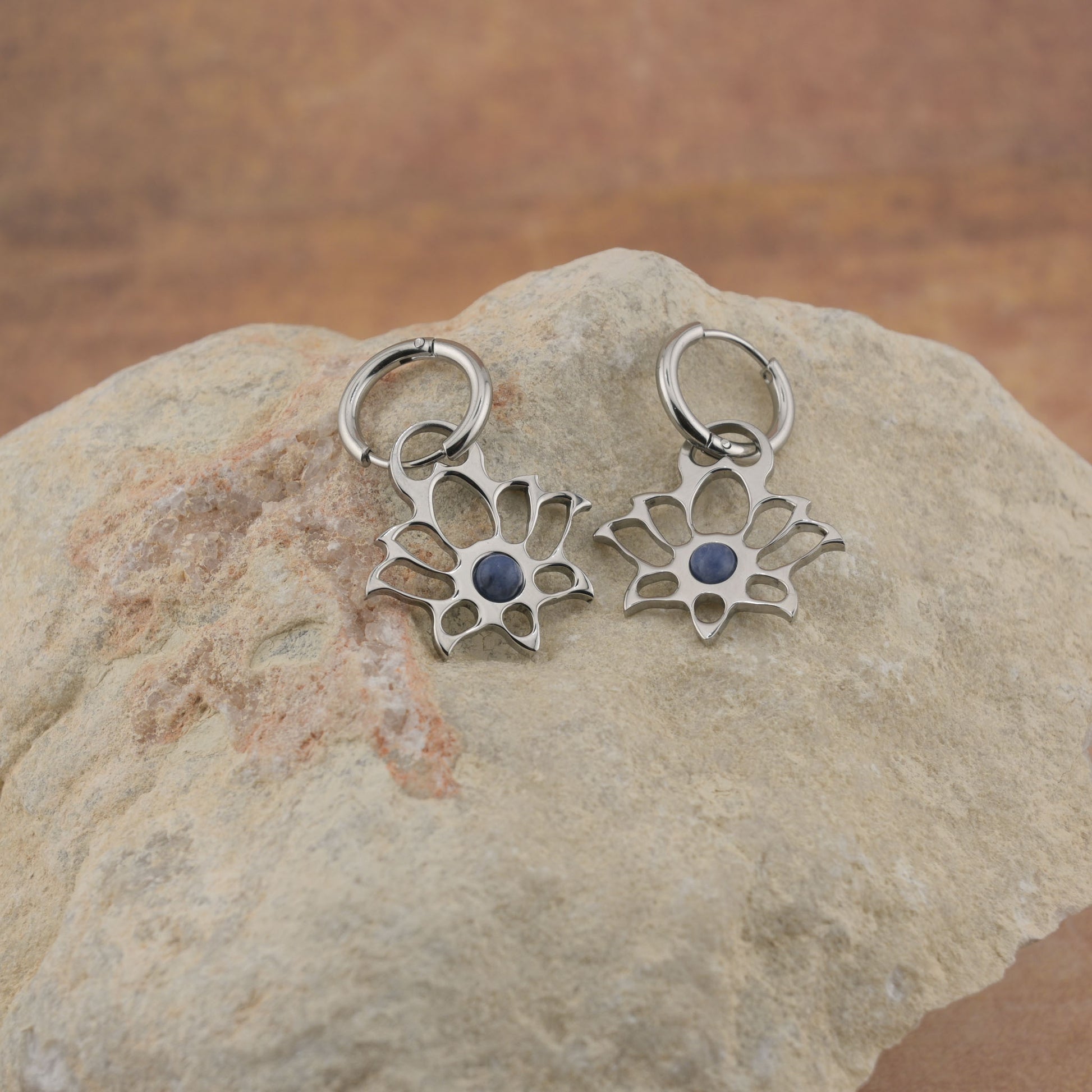 Earrings with Modern Lotus - Circle