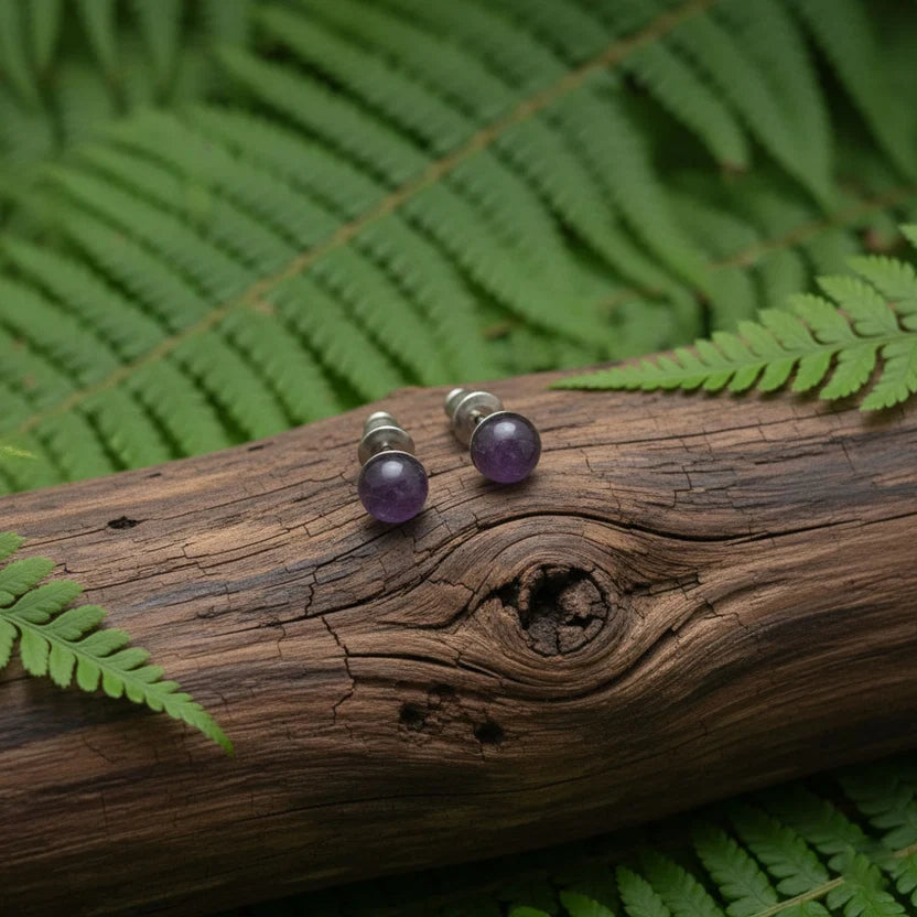 Collana singola sfera e orecchini a lobo con pietre naturali