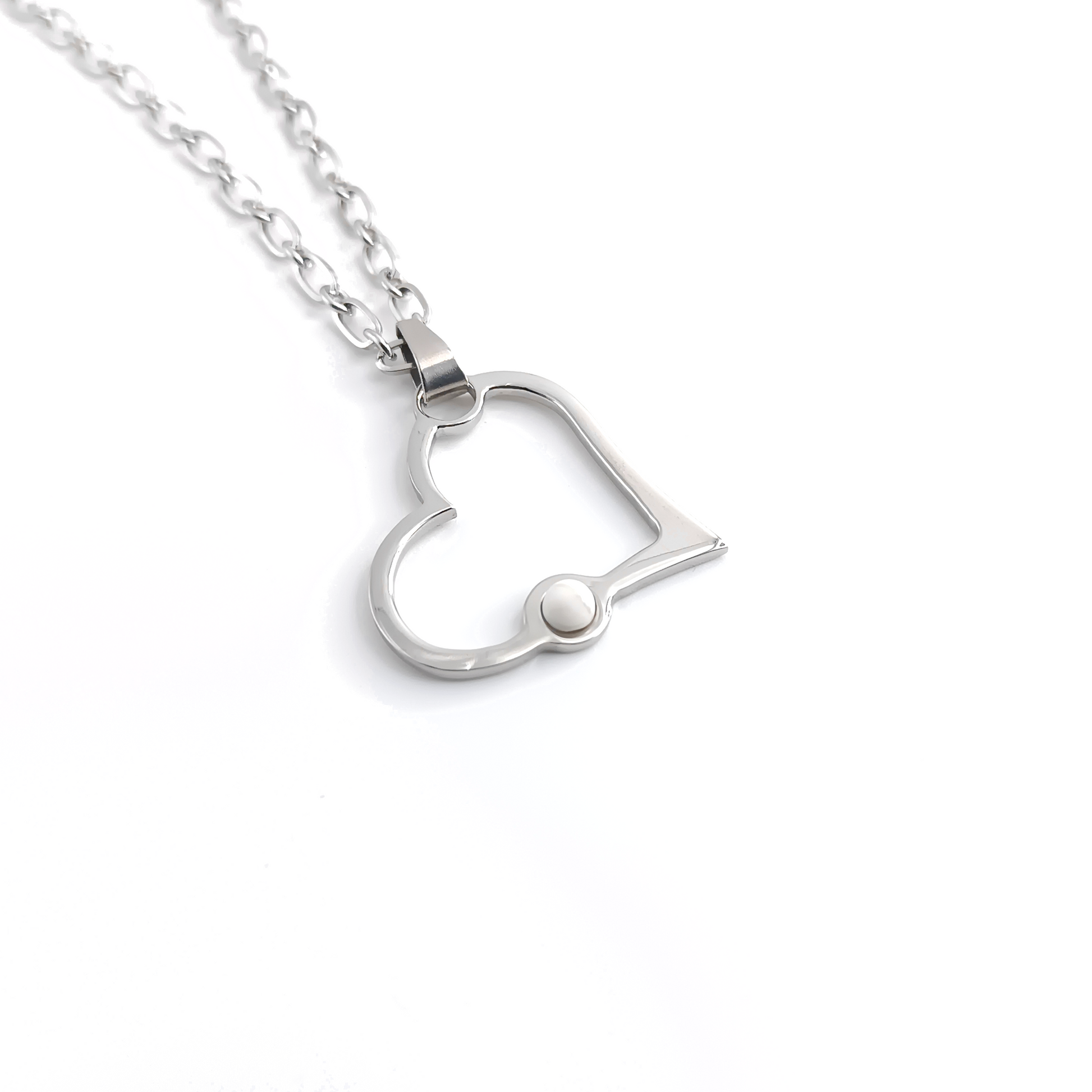 Collana con Cuore ad attacco laterale con pietra naturale