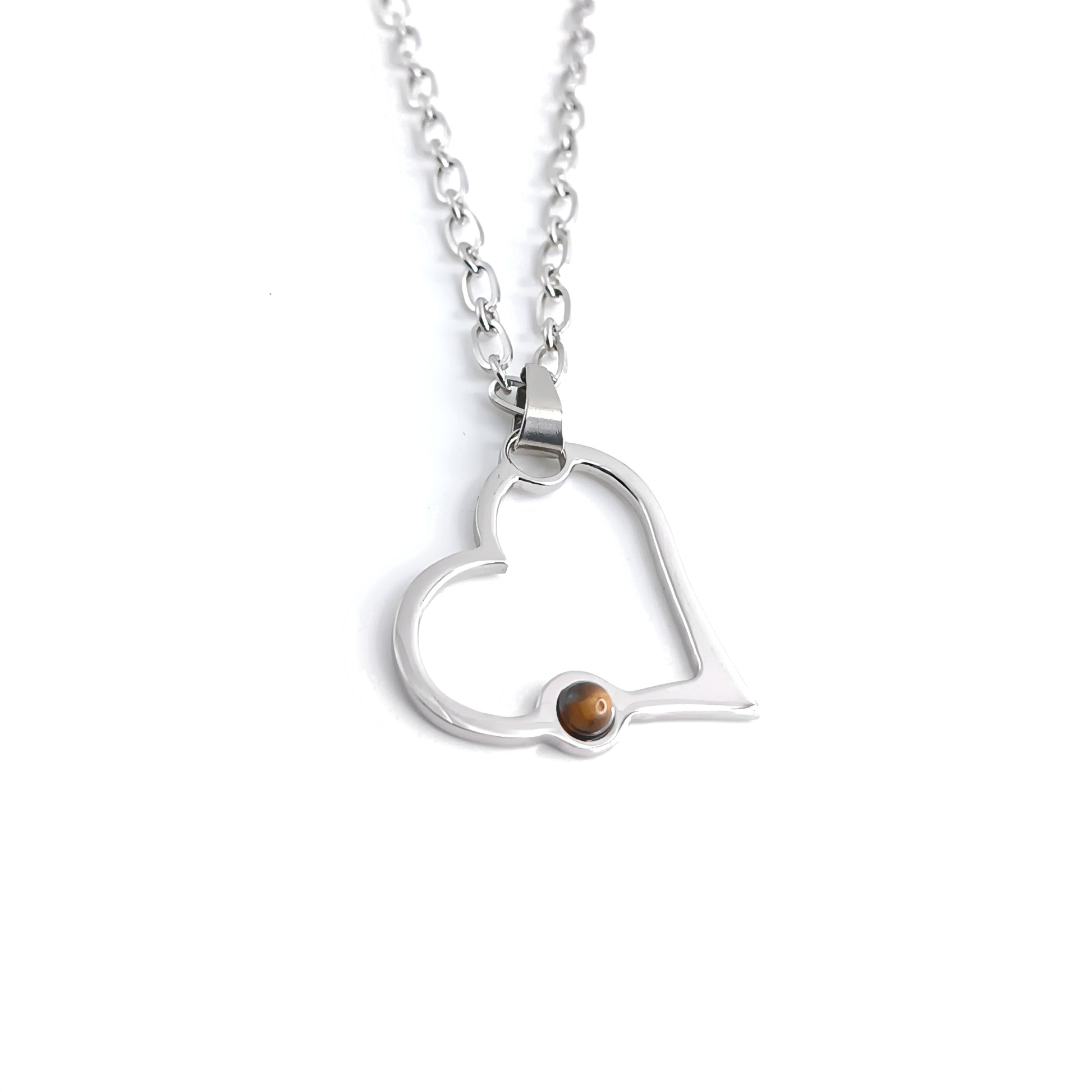 Collana con Cuore ad attacco laterale con pietra naturale