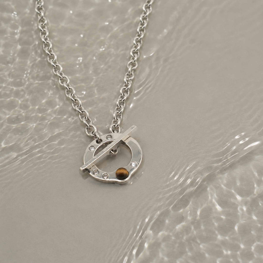 Collana Cerchio di zirconia con pietra naturale