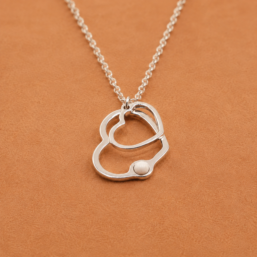 Collana Doppio Cuore con pietra naturale