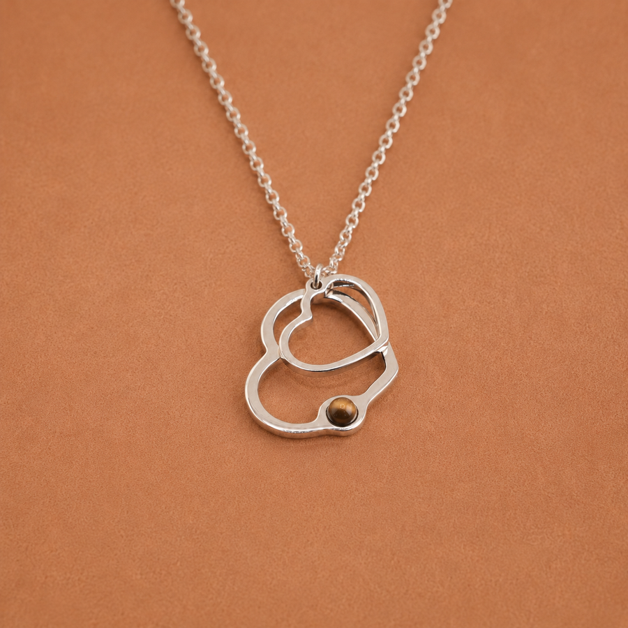 Collana Doppio Cuore con pietra naturale